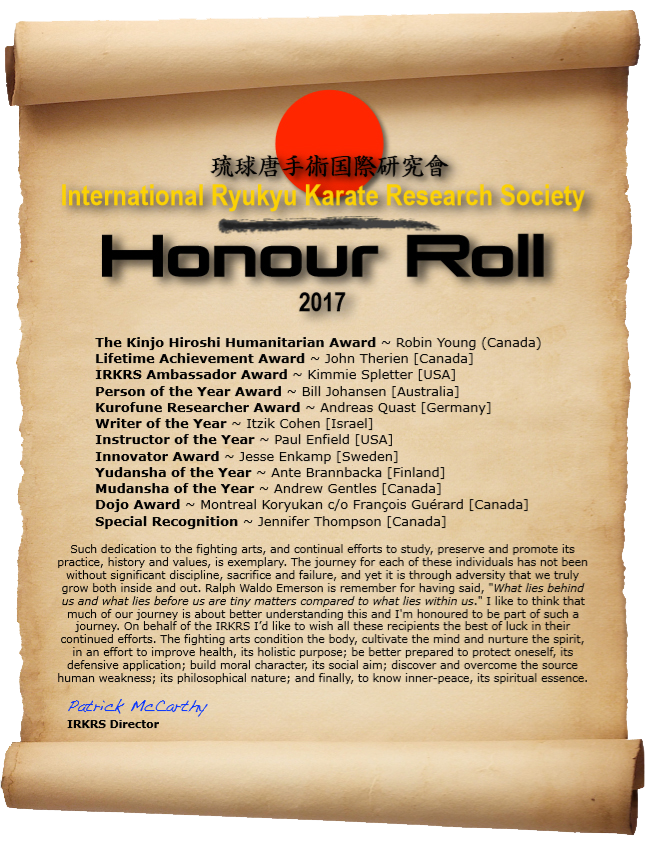 International Ryukyu Karate Research Society / Honour Roll - Writer of the year 2017